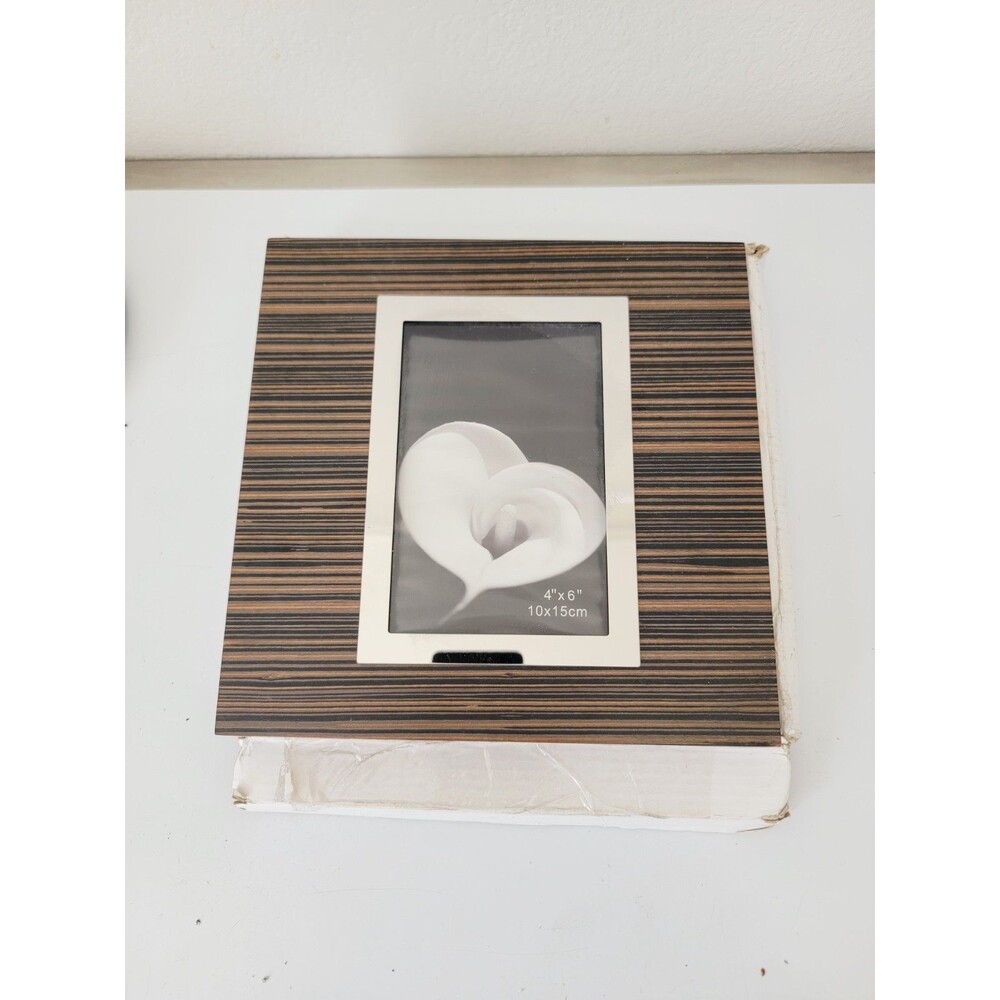 Arte de Casa 4x6 Modern Wood Photo Frame Dark Brown Silver Accent New